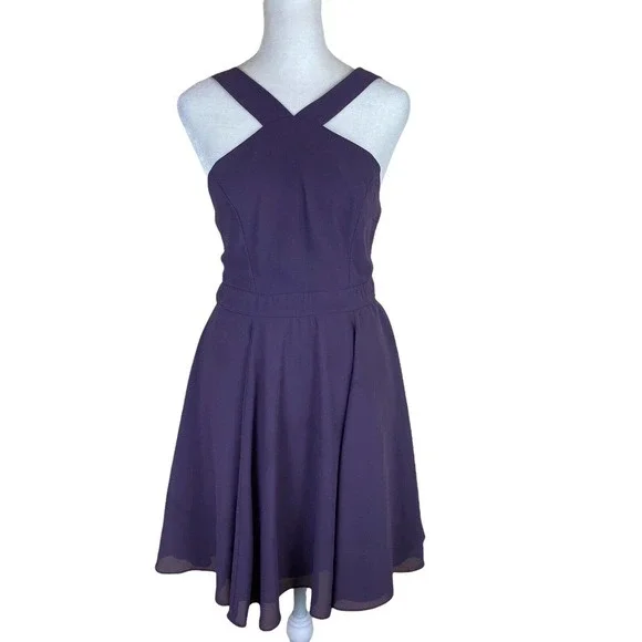 Lulus Forevermore Skater Dress In Dusty Purple Mini Halter S - Picture 2 of 8